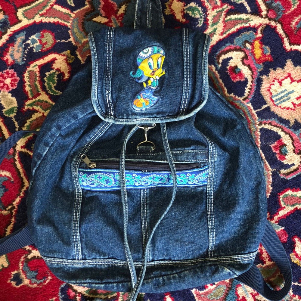 Vintage 90s Tweety Bird Denim Backpack